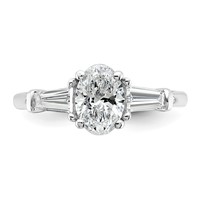 14K White Gold 1.50 Carat Certified Lab Grown Diamond VS+ F+ Oval and Tapered Baguette Complete Three Stone Engagement Ring view 4