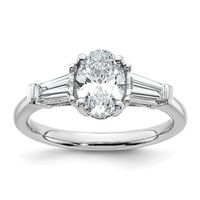 14K White Gold 1.50 Carat Certified Lab Grown Diamond VS+ F+ Oval and Tapered Baguette Complete Three Stone Engagement Ring view 1
