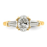 14K Yellow Gold 1.50 Carat Certified Lab Grown Diamond VS+ F+ Oval and Tapered Baguette Complete Three Stone Engagement Ring view 4