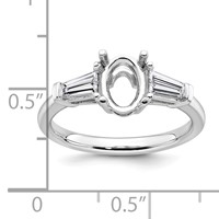 14K White Gold 0.50 Carat Lab Grown Diamond VS+ F+ Tapered Baguette 1 Carat Oval Semi Mount Three Stone Engagement Ring view 4