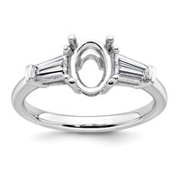 14K White Gold 0.50 Carat Lab Grown Diamond VS+ F+ Tapered Baguette 1 Carat Oval Semi Mount Three Stone Engagement Ring view 1