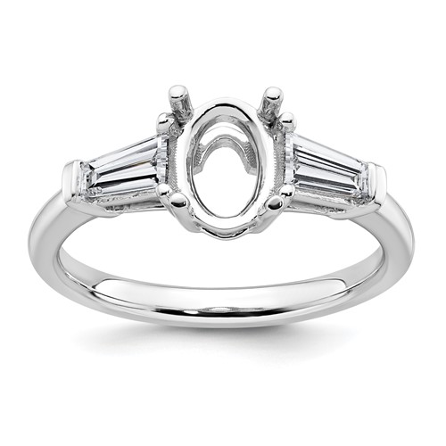 14K White Gold 0.50 Carat Lab Grown Diamond VS+ F+ Tapered Baguette 1 Carat Oval Semi Mount Three Stone Engagement Ring