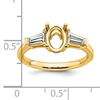 14K Yellow Gold 0.50 Carat Lab Grown Diamond VS+ F+ Tapered Baguette 1 Carat Oval Semi Mount Three Stone Engagement Ring view 4
