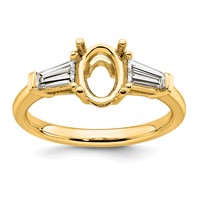 14K Yellow Gold 0.50 Carat Lab Grown Diamond VS+ F+ Tapered Baguette 1 Carat Oval Semi Mount Three Stone Engagement Ring view 1