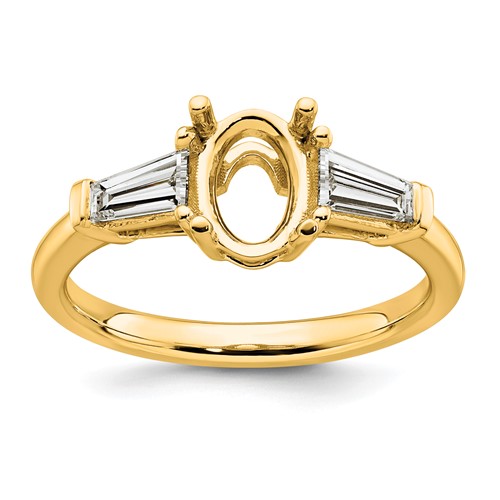 14K Yellow Gold 0.50 Carat Lab Grown Diamond VS+ F+ Tapered Baguette 1 Carat Oval Semi Mount Three Stone Engagement Ring