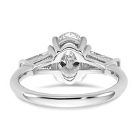 14K White Gold 2.20 Carat Certified Lab Grown Diamond VS+ F+ Oval and Tapered Baguette Complete Three Stone Engagement Ring view 5