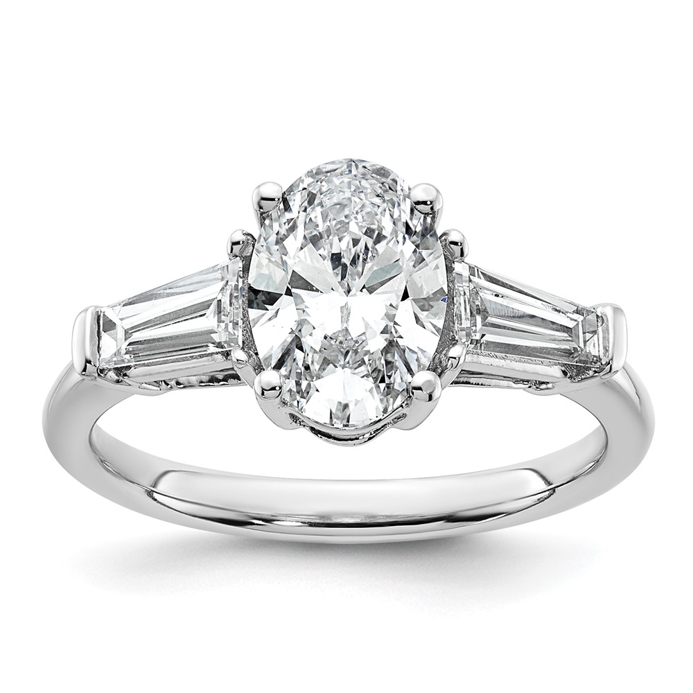 14K White Gold 2.20 Carat Certified Lab Grown Diamond VS+ F+ Oval and Tapered Baguette Complete Three Stone Engagement Ring