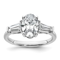 14K White Gold 2.20 Carat Certified Lab Grown Diamond VS+ F+ Oval and Tapered Baguette Complete Three Stone Engagement Ring view 1