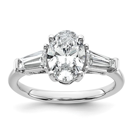 14K White Gold 2.20 Carat Certified Lab Grown Diamond VS+ F+ Oval and Tapered Baguette Complete Three Stone Engagement Ring
