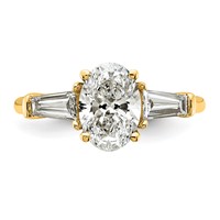 14K Yellow Gold 2.20 Carat Certified Lab Grown Diamond VS+ F+ Oval and Tapered Baguette Complete Three Stone Engagement Ring view 4