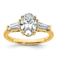 14K Yellow Gold 2.20 Carat Certified Lab Grown Diamond VS+ F+ Oval and Tapered Baguette Complete Three Stone Engagement Ring view 1