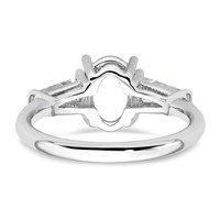 14K White Gold 0.75 Carat Lab Grown Diamond VS+ F+ Tapered Baguette 1.50 Carat Oval Semi Mount Three Stone Engagement Ring view 3