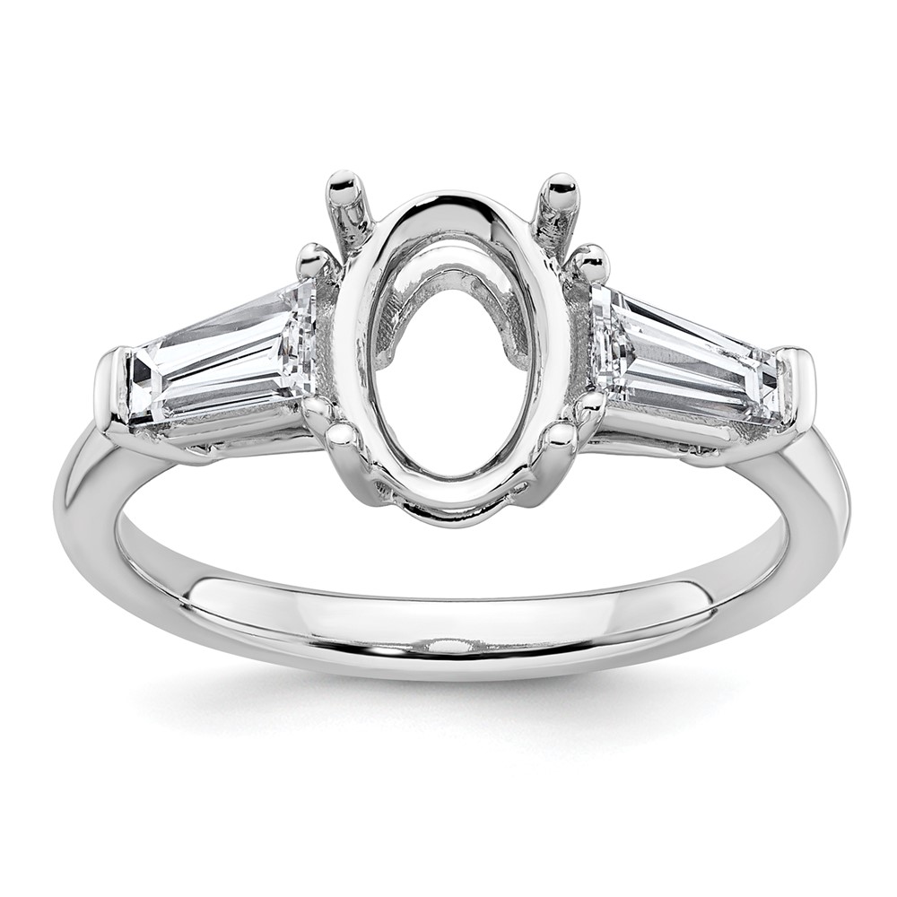 14K White Gold 0.75 Carat Lab Grown Diamond VS+ F+ Tapered Baguette 1.50 Carat Oval Semi Mount Three Stone Engagement Ring