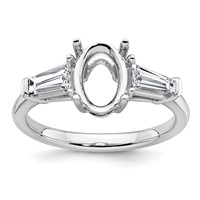 14K White Gold 0.75 Carat Lab Grown Diamond VS+ F+ Tapered Baguette 1.50 Carat Oval Semi Mount Three Stone Engagement Ring view 1