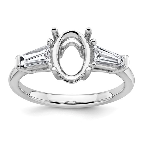 14K White Gold 0.75 Carat Lab Grown Diamond VS+ F+ Tapered Baguette 1.50 Carat Oval Semi Mount Three Stone Engagement Ring