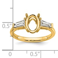 14K Yellow Gold 0.75 Carat Lab Grown Diamond VS+ F+ Tapered Baguette 1.50 Carat Oval Semi Mount Three Stone Engagement Ring view 4