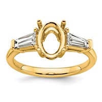 14K Yellow Gold 0.75 Carat Lab Grown Diamond VS+ F+ Tapered Baguette 1.50 Carat Oval Semi Mount Three Stone Engagement Ring view 1