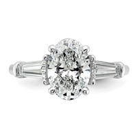 14K White Gold 2.75 Carat Certified Lab Grown Diamond VS+ F+ Oval and Tapered Baguette Complete Three Stone Engagement Ring view 4