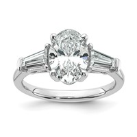 14K White Gold 2.75 Carat Certified Lab Grown Diamond VS+ F+ Oval and Tapered Baguette Complete Three Stone Engagement Ring view 1