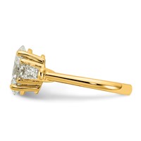 14K Yellow Gold 2.75 Carat Certified Lab Grown Diamond VS+ F+ Oval and Tapered Baguette Complete Three Stone Engagement Ring view 3