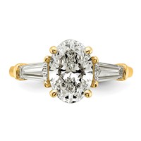 14K Yellow Gold 2.75 Carat Certified Lab Grown Diamond VS+ F+ Oval and Tapered Baguette Complete Three Stone Engagement Ring view 4