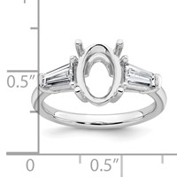 14K White Gold 0.75 Carat Lab Grown Diamond VS+ F+ Tapered Baguette 2 Carat Oval Semi Mount Three Stone Engagement Ring view 4