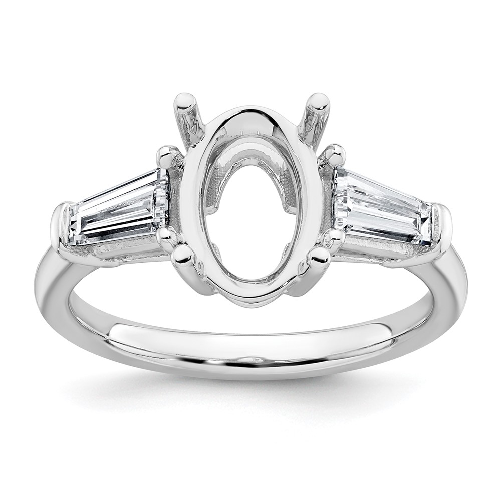 14K White Gold 0.75 Carat Lab Grown Diamond VS+ F+ Tapered Baguette 2 Carat Oval Semi Mount Three Stone Engagement Ring