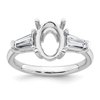 14K White Gold 0.75 Carat Lab Grown Diamond VS+ F+ Tapered Baguette 2 Carat Oval Semi Mount Three Stone Engagement Ring view 1