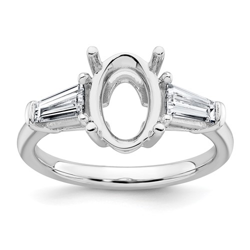 14K White Gold 0.75 Carat Lab Grown Diamond VS+ F+ Tapered Baguette 2 Carat Oval Semi Mount Three Stone Engagement Ring
