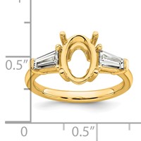 14K Yellow Gold 0.75 Carat Lab Grown Diamond VS+ F+ Tapered Baguette 2 Carat Oval Semi Mount Three Stone Engagement Ring view 4