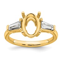 14K Yellow Gold 0.75 Carat Lab Grown Diamond VS+ F+ Tapered Baguette 2 Carat Oval Semi Mount Three Stone Engagement Ring view 1