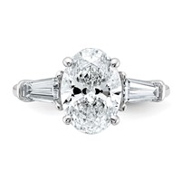 14K White Gold 3.20 Carat Certified Lab Grown Diamond VS+ F+ Oval and Tapered Baguette Complete Three Stone Engagement Ring view 4