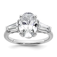 14K White Gold 3.20 Carat Certified Lab Grown Diamond VS+ F+ Oval and Tapered Baguette Complete Three Stone Engagement Ring view 1