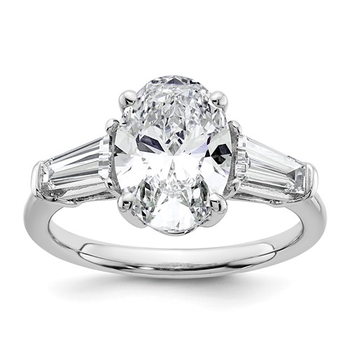 14K White Gold 3.20 Carat Certified Lab Grown Diamond VS+ F+ Oval and Tapered Baguette Complete Three Stone Engagement Ring
