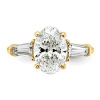 14K Yellow Gold 3.20 Carat Certified Lab Grown Diamond VS+ F+ Oval and Tapered Baguette Complete Three Stone Engagement Ring view 4