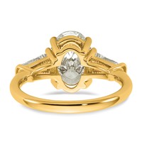 14K Yellow Gold 3.20 Carat Certified Lab Grown Diamond VS+ F+ Oval and Tapered Baguette Complete Three Stone Engagement Ring view 5