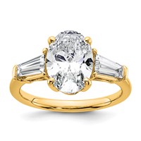 14K Yellow Gold 3.20 Carat Certified Lab Grown Diamond VS+ F+ Oval and Tapered Baguette Complete Three Stone Engagement Ring view 1
