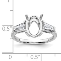 14K White Gold 0.75 Carat Lab Grown Diamond VS+ F+ Tapered Baguette 2.50 Carat Oval Semi Mount Three Stone Engagement Ring view 4
