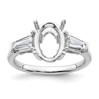 14K White Gold 0.75 Carat Lab Grown Diamond VS+ F+ Tapered Baguette 2.50 Carat Oval Semi Mount Three Stone Engagement Ring view 1