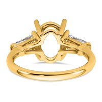 14K Yellow Gold 0.75 Carat Lab Grown Diamond VS+ F+ Tapered Baguette 2.50 Carat Oval Semi Mount Three Stone Engagement Ring view 3