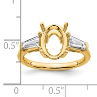 14K Yellow Gold 0.75 Carat Lab Grown Diamond VS+ F+ Tapered Baguette 2.50 Carat Oval Semi Mount Three Stone Engagement Ring view 4