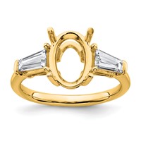 14K Yellow Gold 0.75 Carat Lab Grown Diamond VS+ F+ Tapered Baguette 2.50 Carat Oval Semi Mount Three Stone Engagement Ring view 1