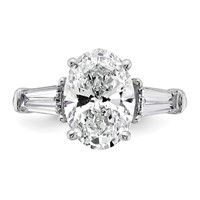 14K White Gold 3.75 Carat Certified Lab Grown Diamond VS+ F+ Oval and Tapered Baguette Complete Three Stone Engagement Ring view 4