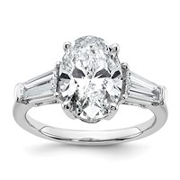 14K White Gold 3.75 Carat Certified Lab Grown Diamond VS+ F+ Oval and Tapered Baguette Complete Three Stone Engagement Ring view 1
