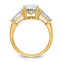 14K Yellow Gold 3.75 Carat Certified Lab Grown Diamond VS+ F+ Oval and Tapered Baguette Complete Three Stone Engagement Ring view 2