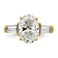 14K Yellow Gold 3.75 Carat Certified Lab Grown Diamond VS+ F+ Oval and Tapered Baguette Complete Three Stone Engagement Ring view 4