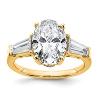 14K Yellow Gold 3.75 Carat Certified Lab Grown Diamond VS+ F+ Oval and Tapered Baguette Complete Three Stone Engagement Ring view 1