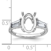 14K White Gold 0.75 Carat Lab Grown Diamond VS+ F+ Tapered Baguette 3 Carat Oval Semi Mount Three Stone Engagement Ring view 4