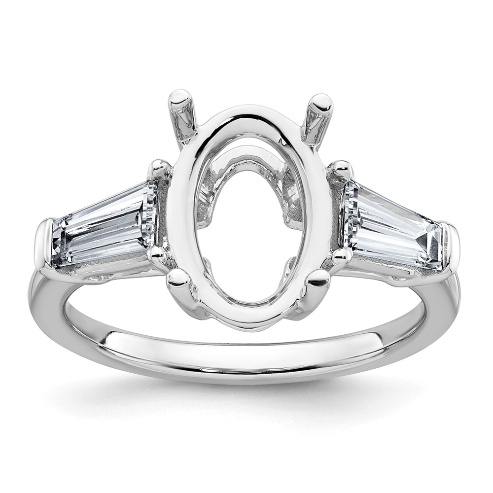 14K White Gold 0.75 Carat Lab Grown Diamond VS+ F+ Tapered Baguette 3 Carat Oval Semi Mount Three Stone Engagement Ring