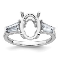 14K White Gold 0.75 Carat Lab Grown Diamond VS+ F+ Tapered Baguette 3 Carat Oval Semi Mount Three Stone Engagement Ring view 1
